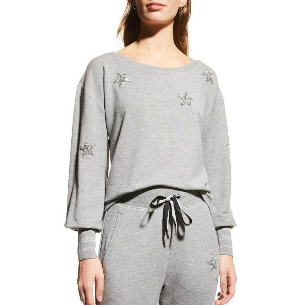 RAMY BROOK Quinn Sequin Star Embellished Sweatshirt Gray Woman S Glitter Sparkle